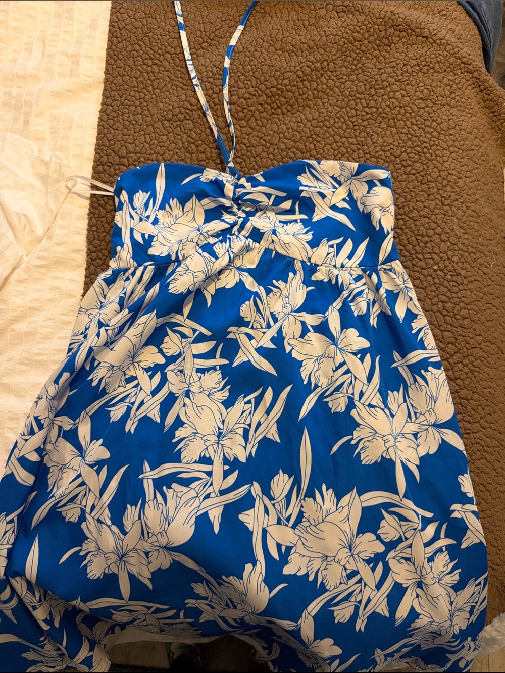 Blue Floral Strapless Halter Swim Coverup